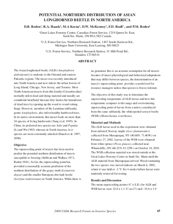 (PDF) POTENTIAL NORTHERN DISTRIBUTION OF ASIAN LONGHORNED BEETLE IN ...