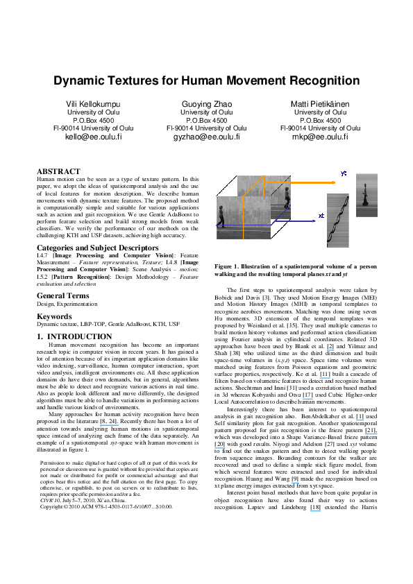 (PDF) Dynamic textures for human movement recognition
