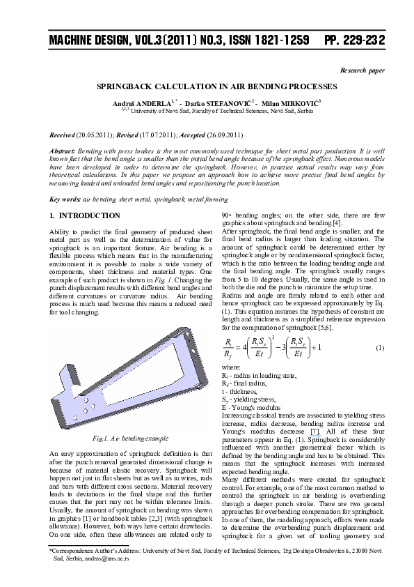 (PDF) Springback calculation in air bending processes Andras Anderla