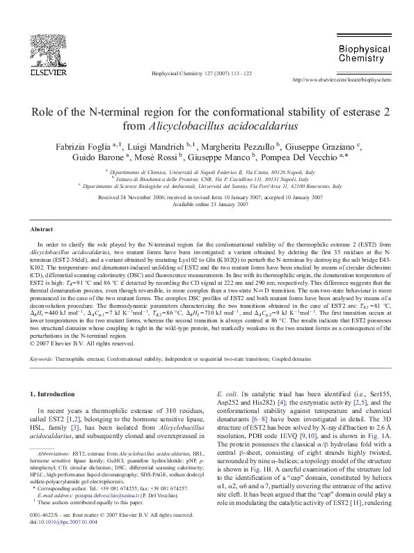 (PDF) Role of the N-terminal region for the conformational stability of ...
