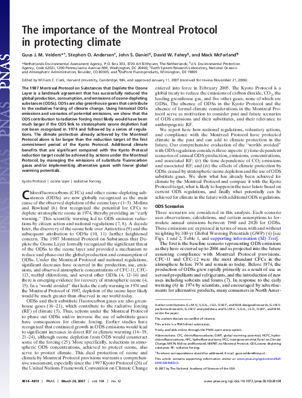 (PDF) The importance of the Montreal Protocol in protecting climate