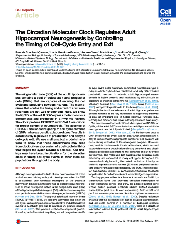 (PDF) The Circadian Molecular Clock Regulates Adult Hippocampal ...