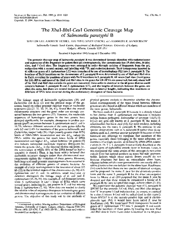 (PDF) The XbaI-BlnI-CeuI genomic cleavage map of Salmonella enteritidis ...