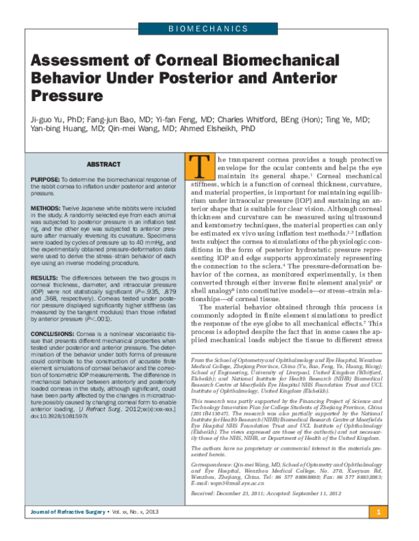(PDF) Assessment of Corneal Biomechanical Behavior Under Posterior and ...