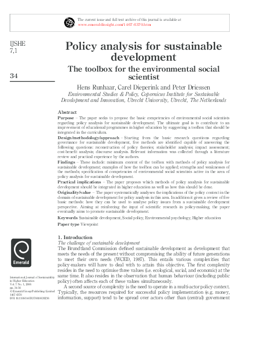 (PDF) Policy analysis for sustainable development: The toolbox for the ...