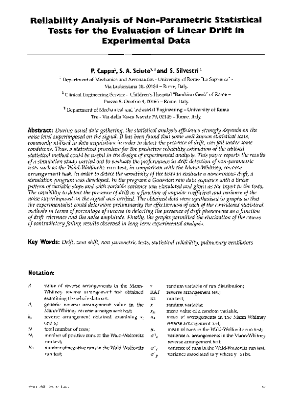 (PDF) A reliability analysis of non parametric tests for drift evaluation
