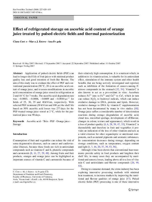 (PDF) Effect of refrigerated storage on ascorbic acid content of orange ...