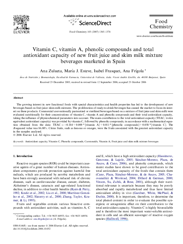 (PDF) Vitamin C, vitamin A, phenolic compounds and total antioxidant ...