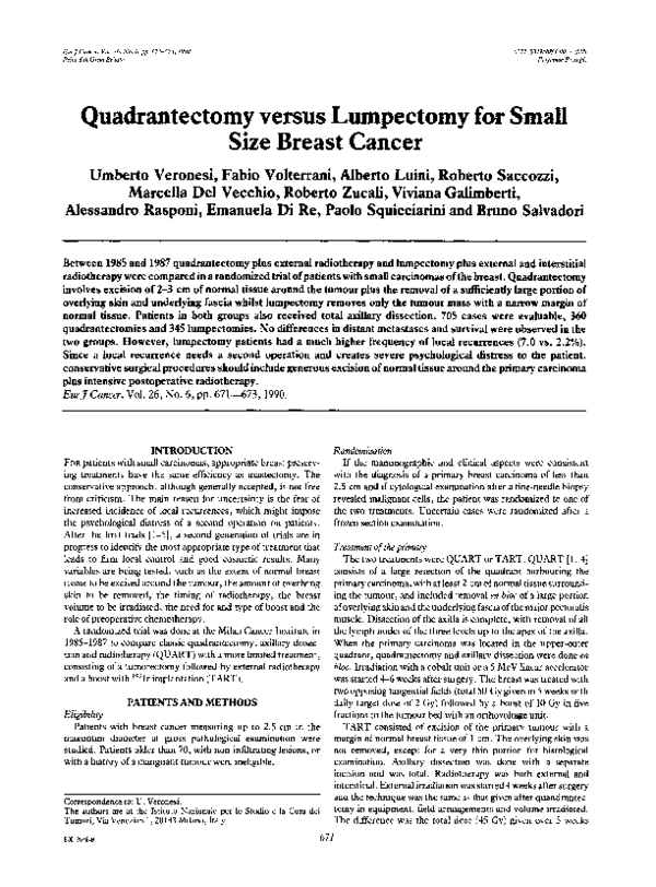(PDF) Quadrantectomy versus lumpectomy for small size breast cancer