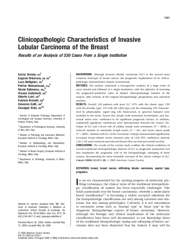 (PDF) Clinicopathologic characteristics of invasive lobular carcinoma ...
