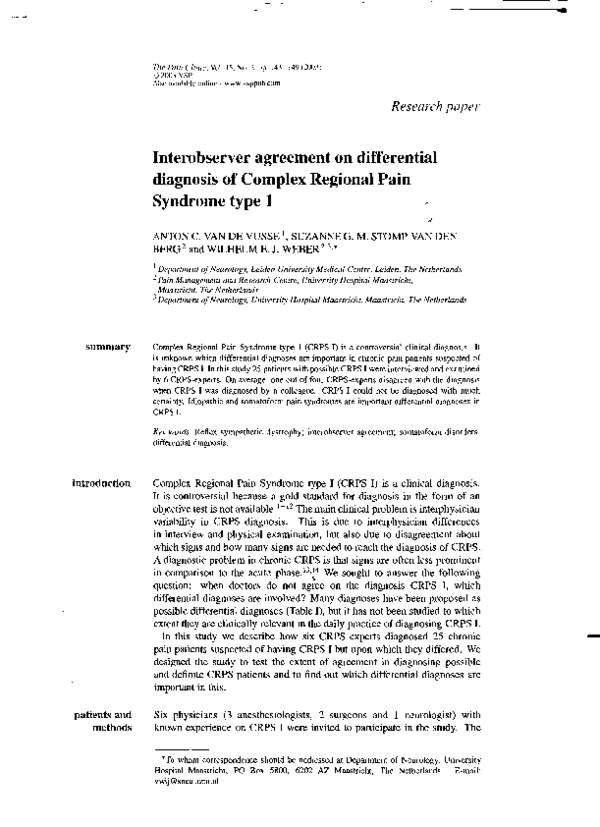 (PDF) Interobserver agreement on differential diagnosis of Complex ...