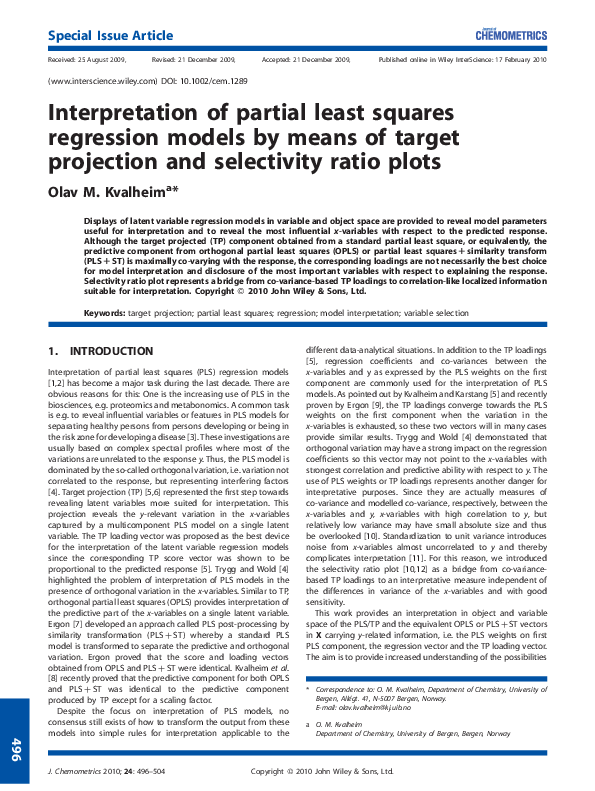 (PDF) Interpretation of partial least squares regression models by ...
