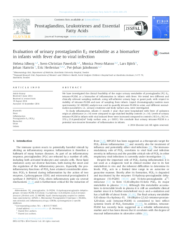 (PDF) Evaluation of urinary prostaglandin E2 metabolite as a biomarker ...