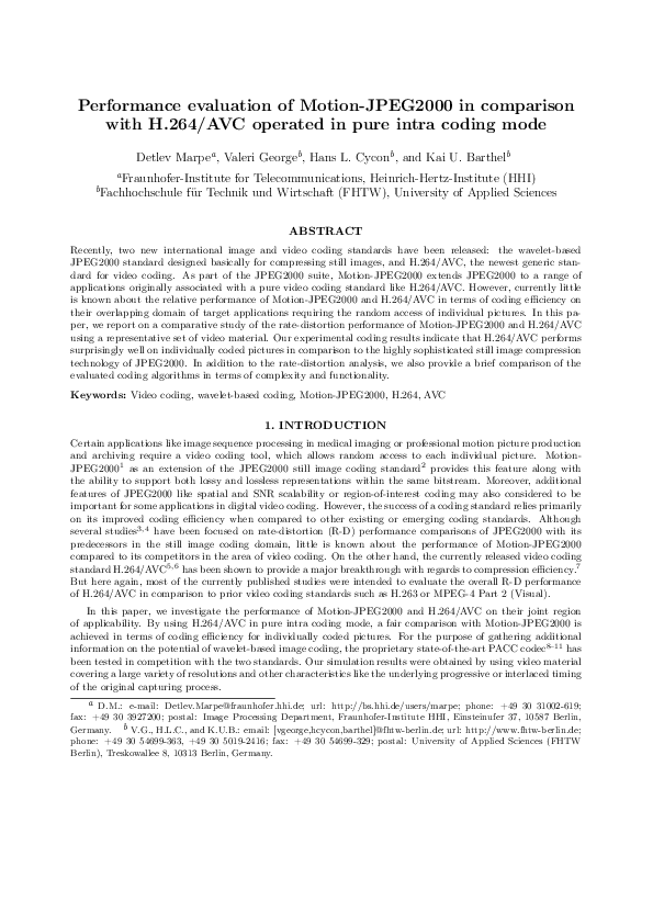 (PDF) Performance evaluation of MotionJPEG 2000 in comparison with H