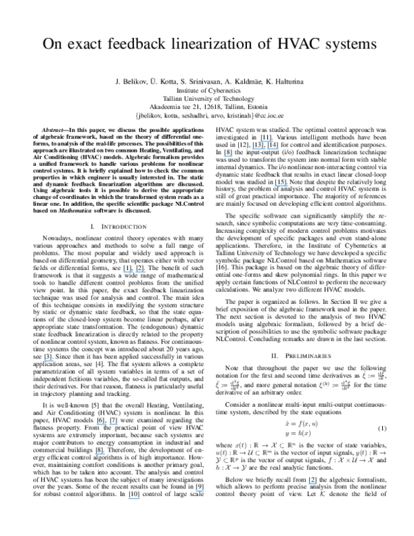 (PDF) On exact feedback linearization of HVAC systems