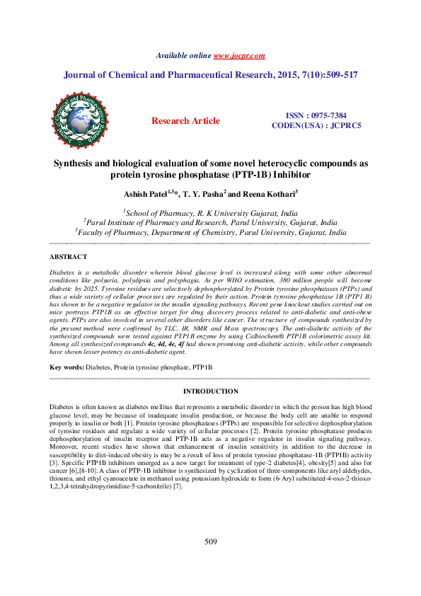 (PDF) Synthesis and biological evaluation of some novel heterocyclic ...