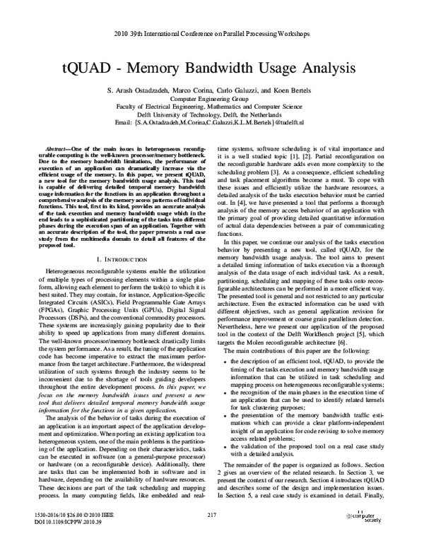 (PDF) tQUAD - Memory Bandwidth Usage Analysis
