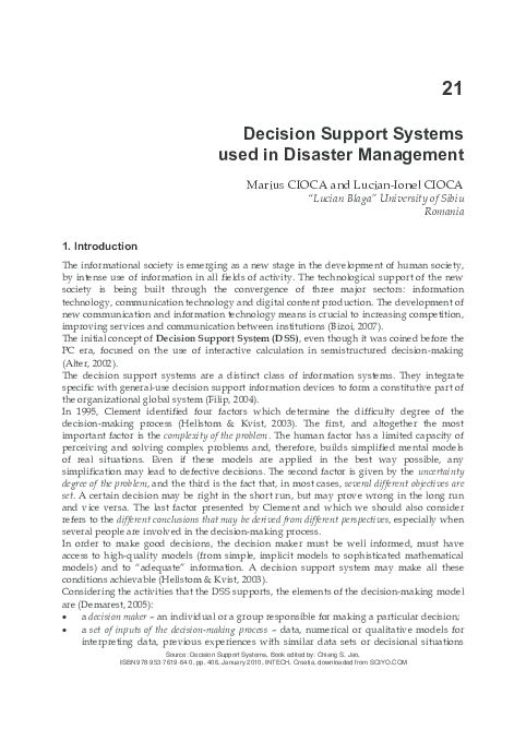 (PDF) Decision Support Systems used in Disaster Management