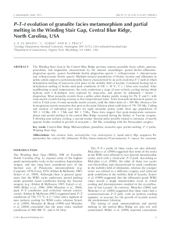 (PDF) P-T-t evolution of granulite facies metamorphism and partial ...