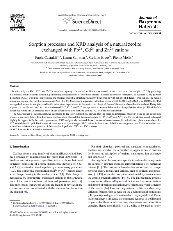 Pdf Sorption Processes And Xrd Analysis Of A Natural Zeolite Exchanged With Pb2 Cd2 And Zn2 Pdf Sorption Processes And Xrd Analysis Of A Natural Zeolite Exchanged With Pb2 Cd2 And Zn2