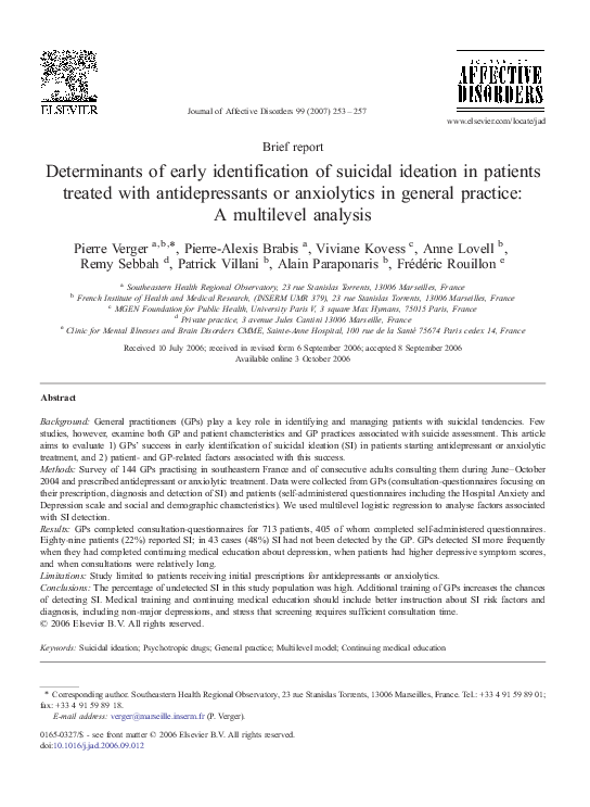 (PDF) Determinants of early identification of suicidal ideation in ...