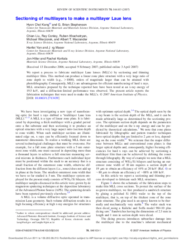 (PDF) Sectioning of Multilayers to Make a Multilayer Laue Lens