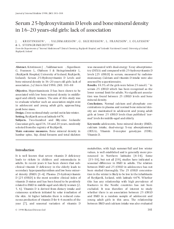 (PDF) Serum 25-hydroxyvitamin D levels and bone mineral density in 16 ...