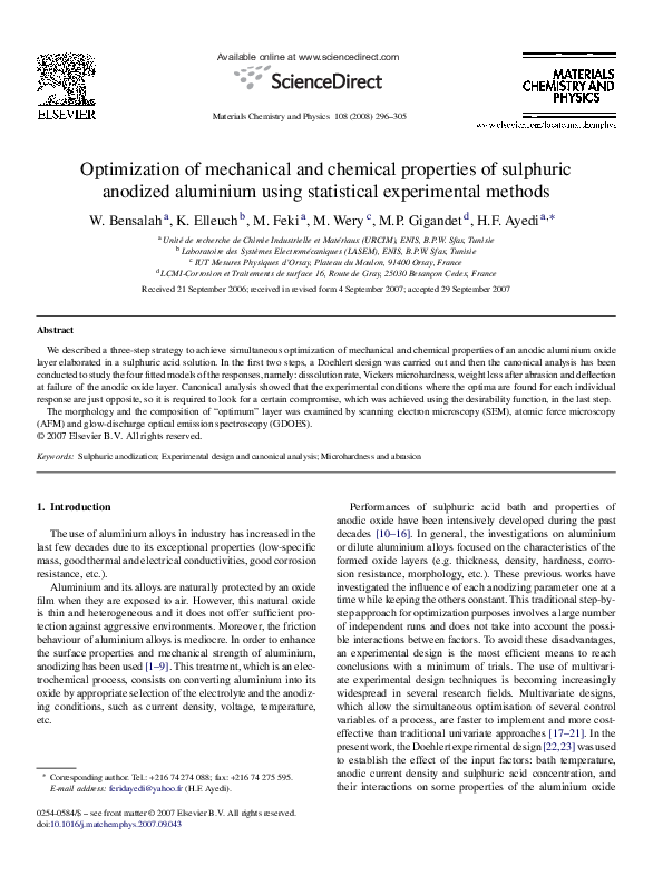 (PDF) Optimization of mechanical and chemical properties of sulphuric ...