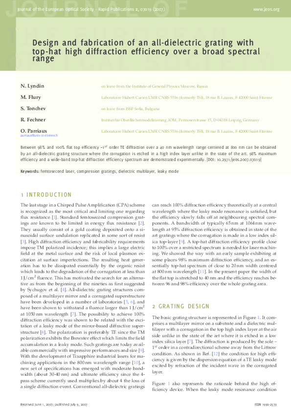(PDF) Design and fabrication of an all-dielectric grating with top-hat ...
