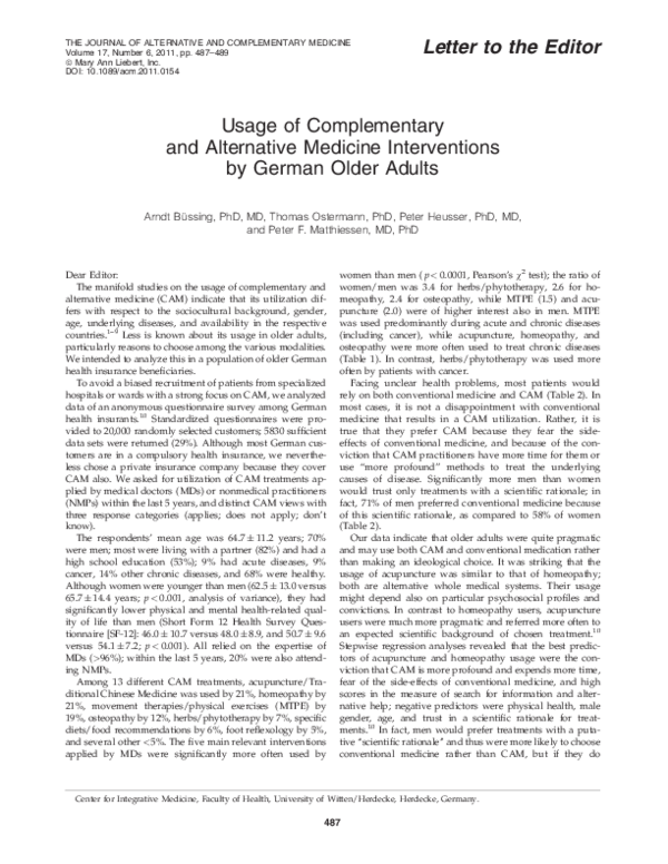 (PDF) Usage of Complementary and Alternative Medicine Interventions by ...