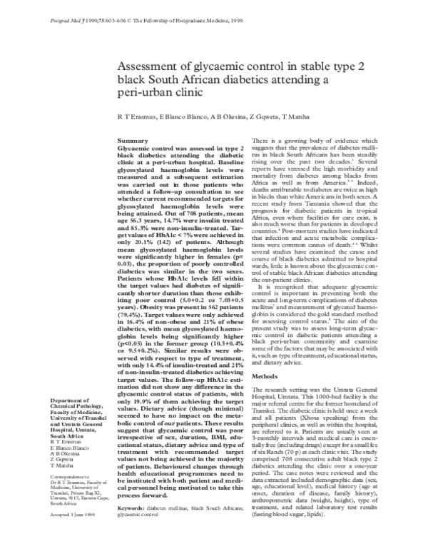 (PDF) Assessment of glycaemic control in stable type 2 black South ...
