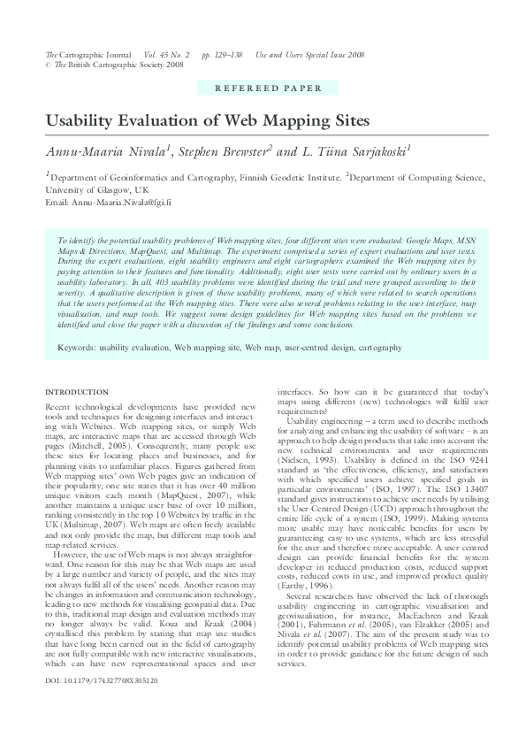 (PDF) Usability Evaluation of Web Mapping Sites