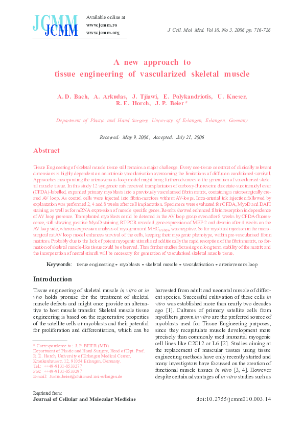 (PDF) A new approach to tissue engineering of vascularized skeletal muscle