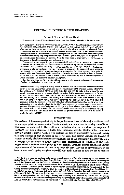 (PDF) Routing electric meter readers helman stern Academia.edu
