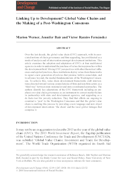 (PDF) Linking up to Development: Global Value Chains and the Making of ...