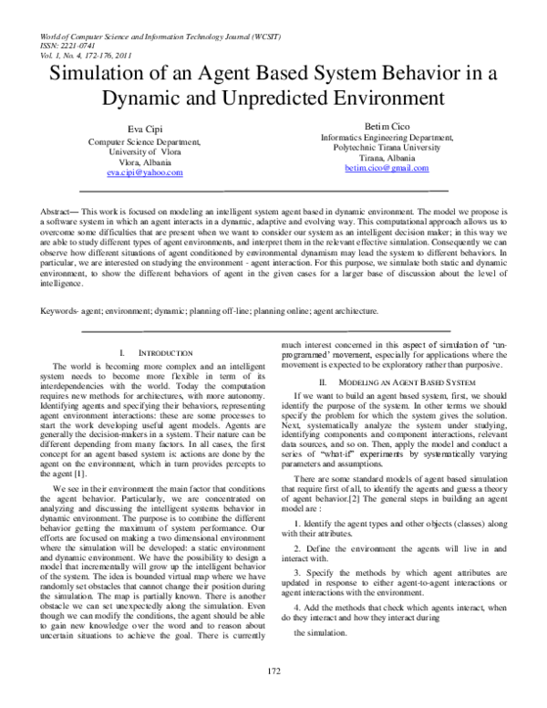 (PDF) Simulation of an Agent Based System Behavior in a Dynamic and ...