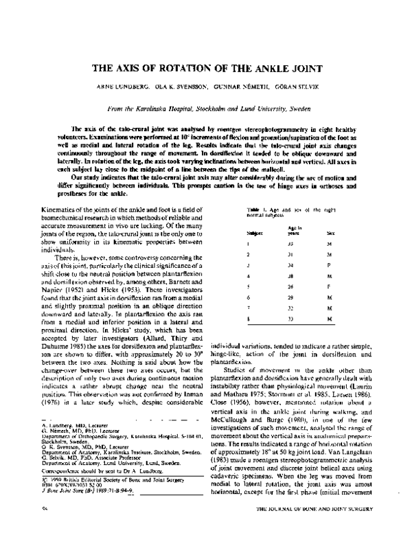 (PDF) The axis of rotation of the ankle joint