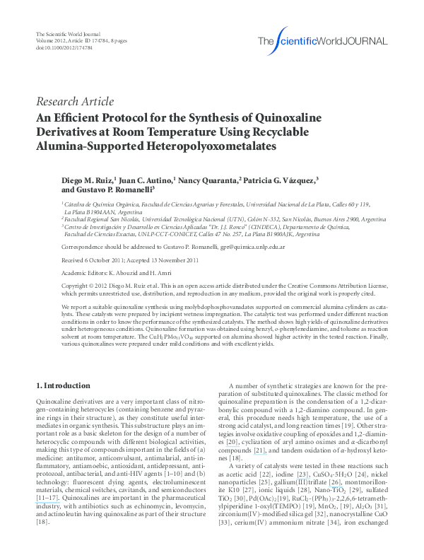 (PDF) An Efficient Protocol for the Synthesis of Quinoxaline ...