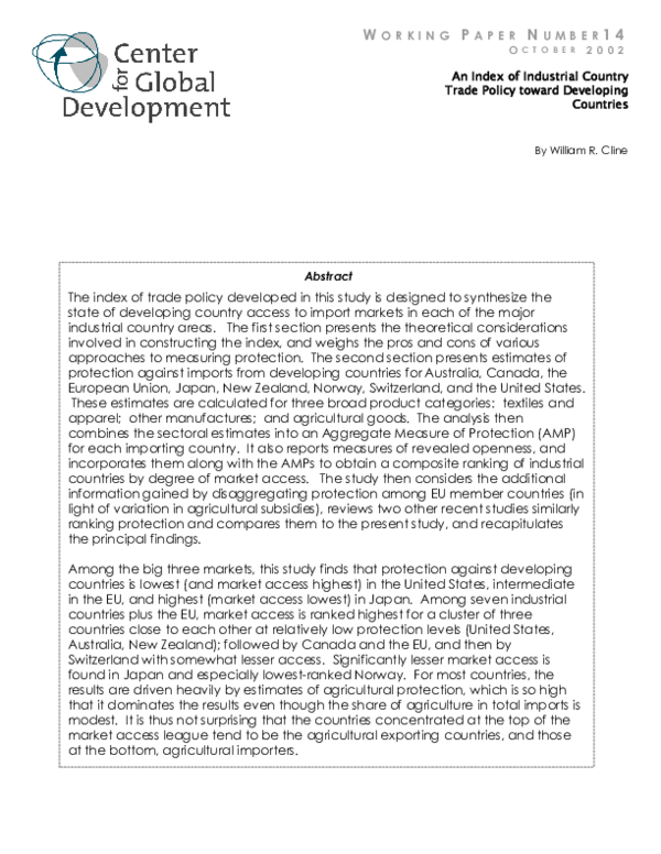 (PDF) An Index of Industrial Country Trade Policy Toward Developing ...