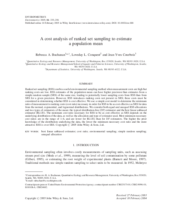 (PDF) A cost analysis of ranked set sampling to estimate a population mean