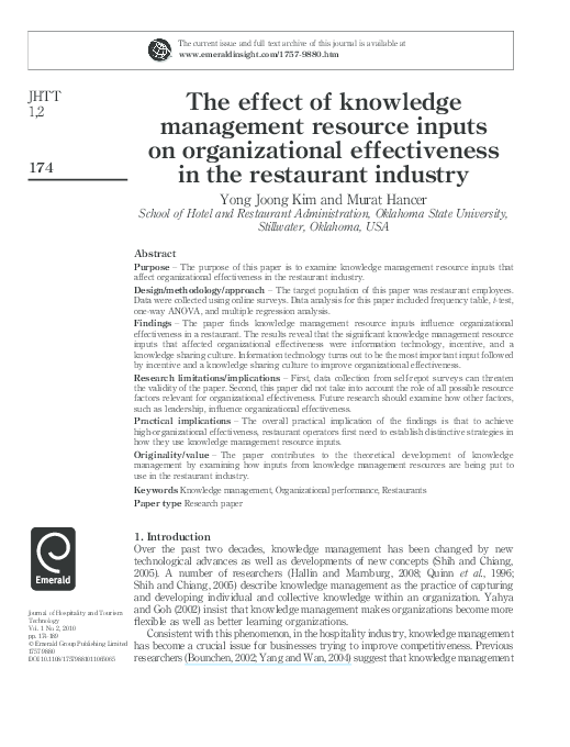 (PDF) The effect of knowledge management resource inputs on ...