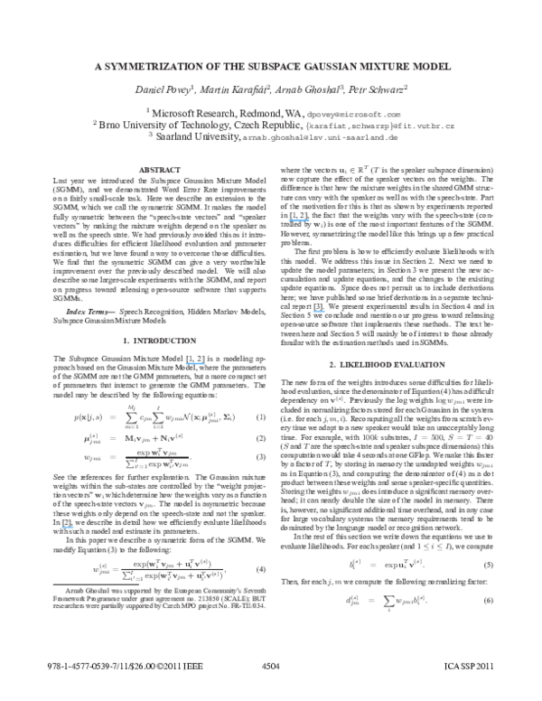(PDF) A symmetrization of the Subspace Gaussian Mixture Model
