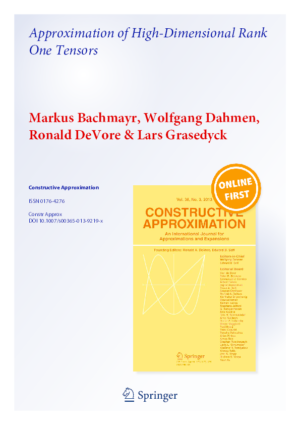 (PDF) Approximation of High-Dimensional Rank One Tensors