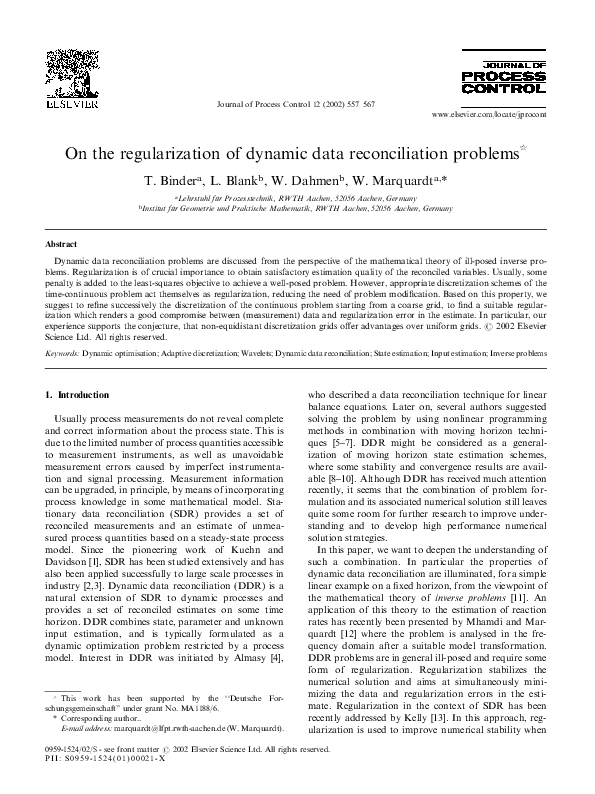 (PDF) On the regularization of dynamic data reconciliation problems