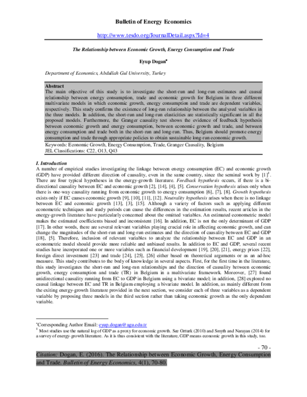(PDF) The Relationship between Economic Growth, Energy Consumption and ...