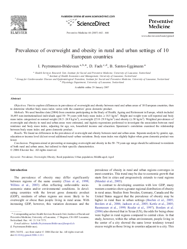(PDF) Prevalence of overweight and obesity in rural and urban settings ...