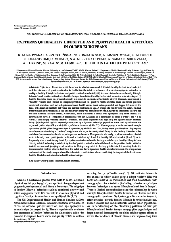 (PDF) Patterns of healthy lifestyle and positive health attitudes in ...