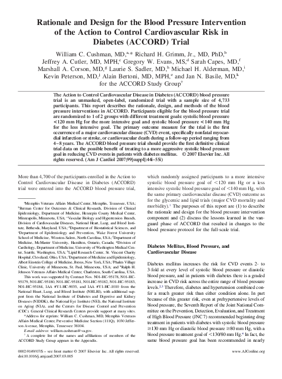 (PDF) Rationale and Design for the Blood Pressure Intervention of the ...