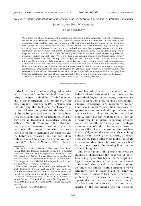 (PDF) Dynamic response-by-response models of matching behavior in ...