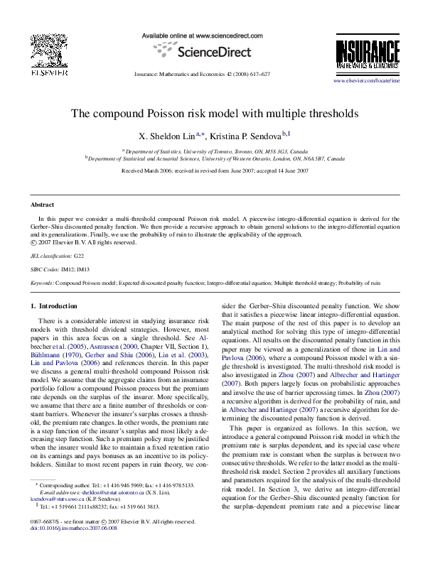 (PDF) The compound Poisson risk model with multiple thresholds